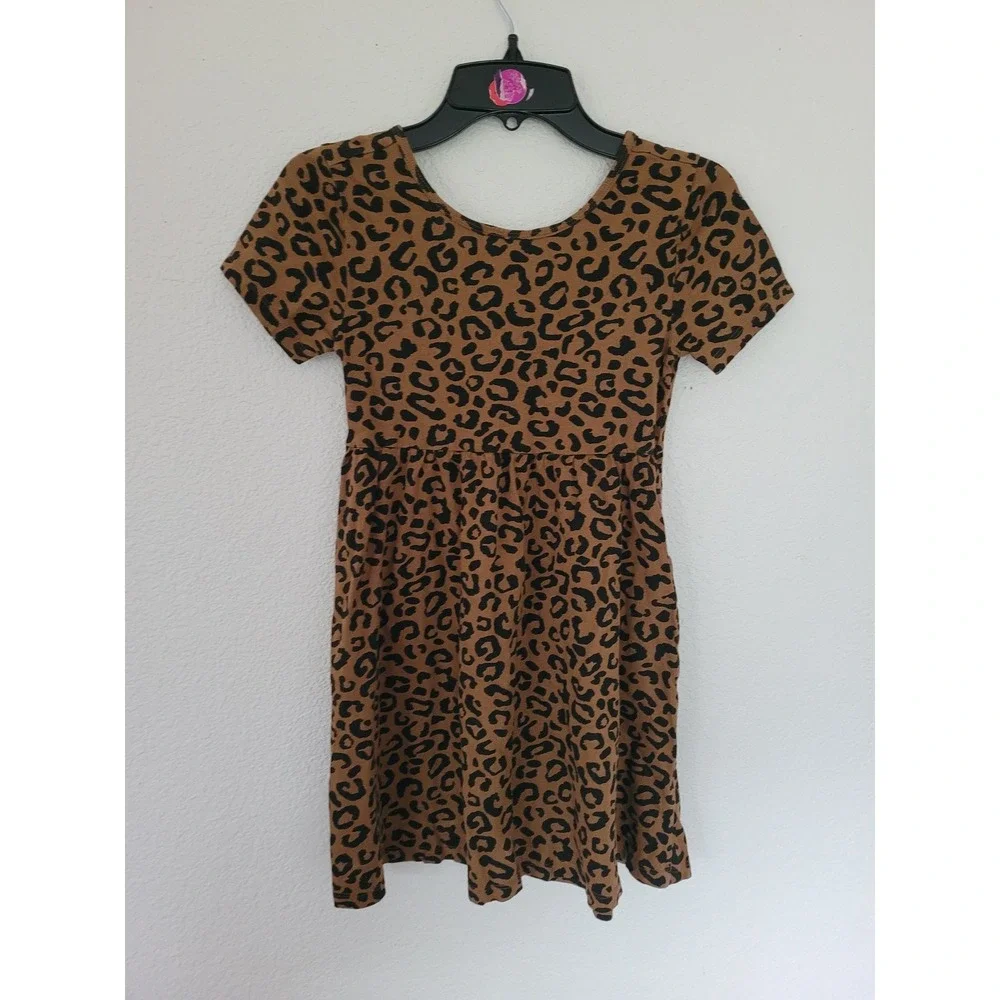 Old Navy Girls Brown Leopard Print Short Sleeve Babydoll Dress Size M 8 #3